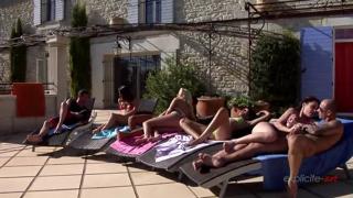 Four ladies and three dudes are getting wrecked in a wild group sex romp.