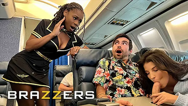 BRAZZERS - Cute Girls LaSirena69 & Hazel Grace Ride In The Back Of The Plane And Play With Lucky′s Dick🌭