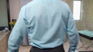 Sexy small boobs brunette MILF massage a new client porn (Liv Revamped, Marcus London)