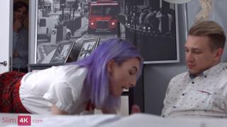Slim teen tests out a threesome MMF with deep penetration