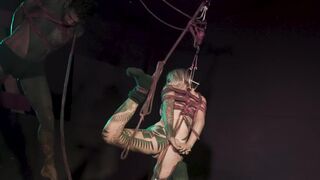 Tattooed Pair Suspended Together with Hooks and Rope - SHIBARI