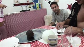 Forking the job with colleague and clientele in steamy on-duty tryst