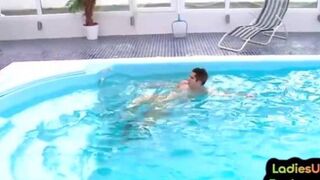 Fucked by 3 wet girls in pool, dude gets wrecked